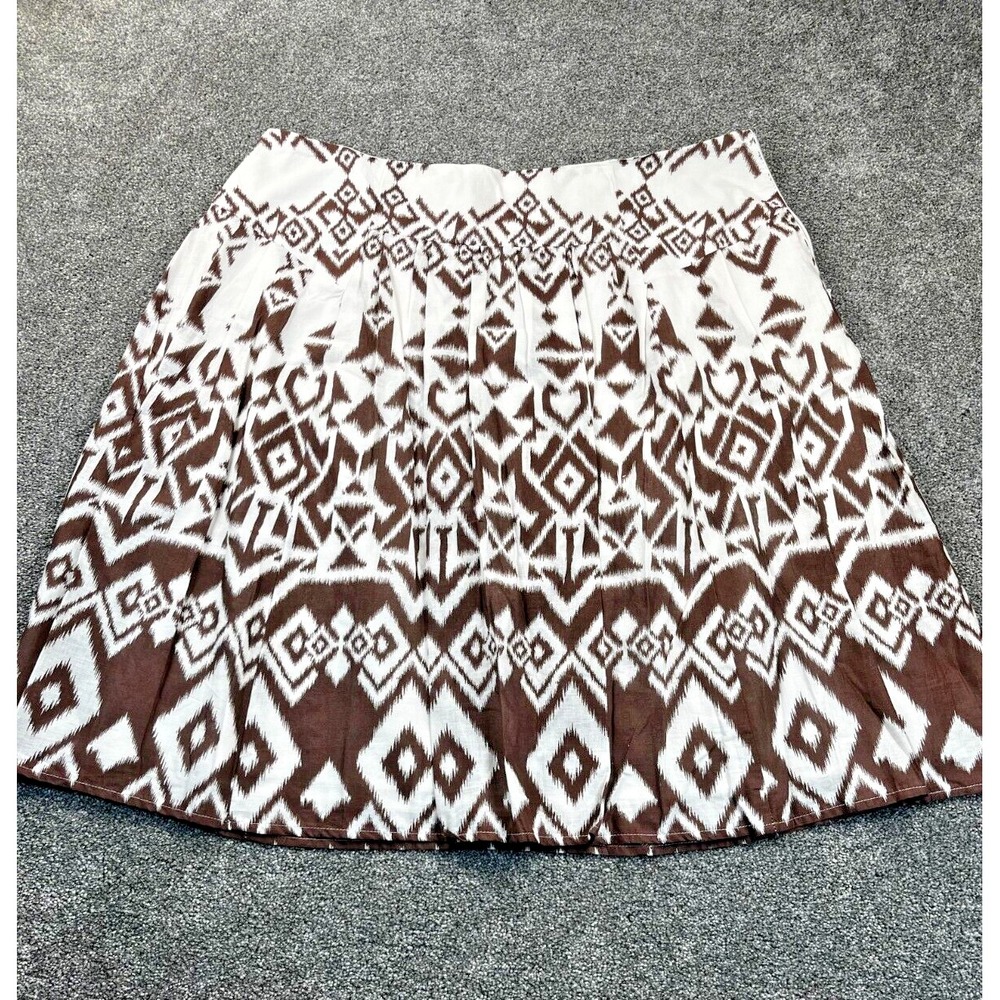 Sunny Leigh Skirt Womens Size 16 Short Above Knee Pleated Geometric White Brown‎
